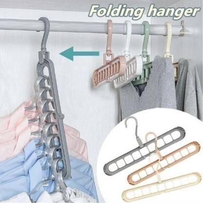 Hanger-Plastic Multi Functional Adjutable & Folding Clothes Hanger Holder Portable Anti-Slip Storage Rack Space Saving Hook for Garment Drying
