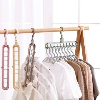 Hanger-Plastic Multi Functional Adjutable & Folding Clothes Hanger Holder Portable Anti-Slip Storage Rack Space Saving Hook for Garment Drying